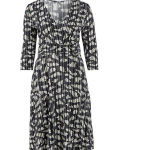 Leota Geo Print Pleated Amiya Fit-And-Flare Midi Dress XL 3/4 sleeves stretch